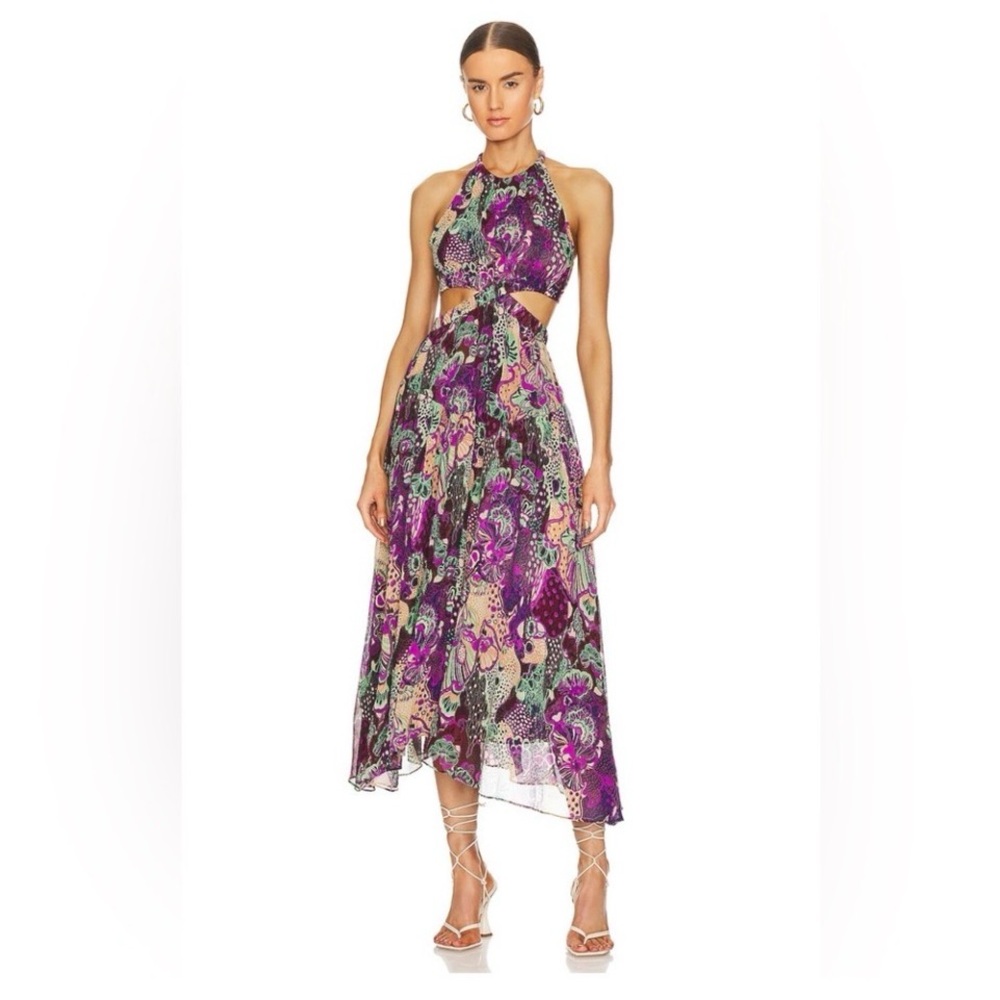 A.L.C Waverly Silk High Neck Floral Print Dress Orchid‎ Multi 4
